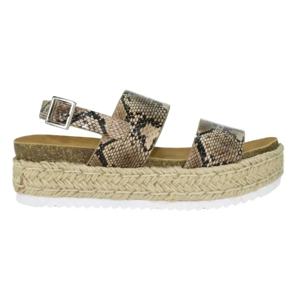 Women Wedge Platform Espadrille Sandals Beige Python Ankle Strap Open Toe SZ 10